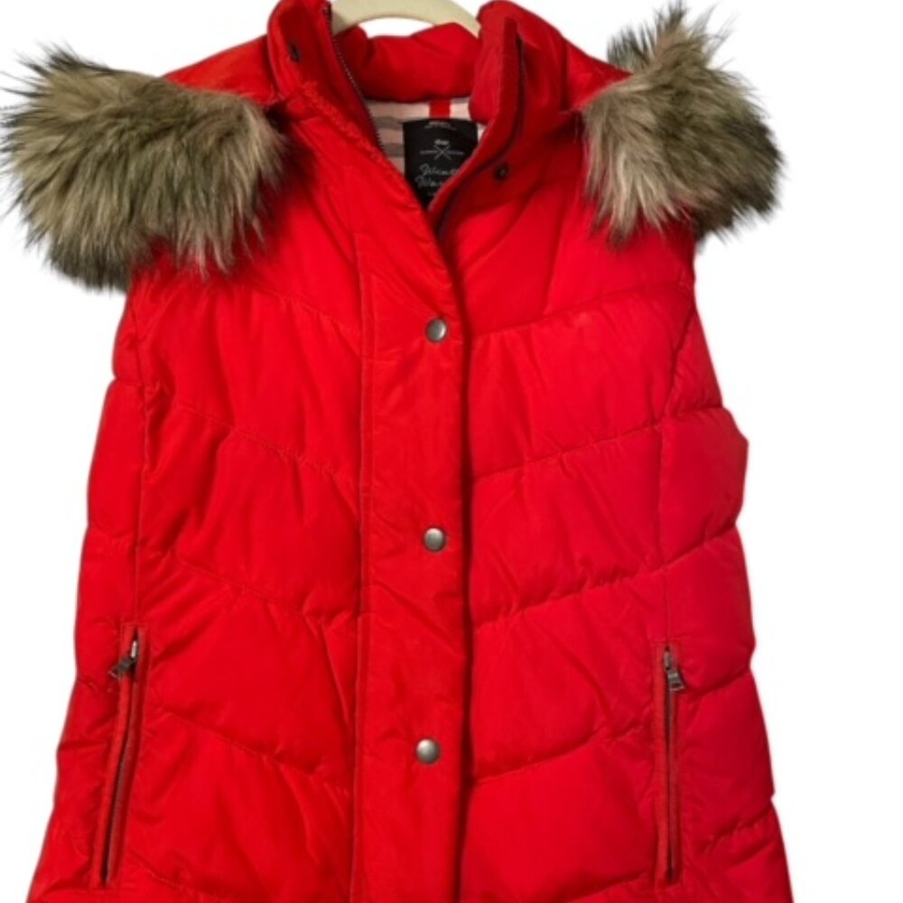 GAP Puffer Vest Red with Detachable Faux Fur Hood - Size Medium - LIKE NEW!
